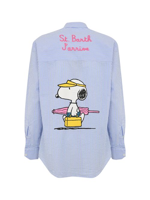 Camicia Brigitte a righe in seersucker con stampa Snoopy Blu/Bianco Mc2 Saint Barth | BRIGITTE EMBRY04331H SEERSUCKER SNOOPY